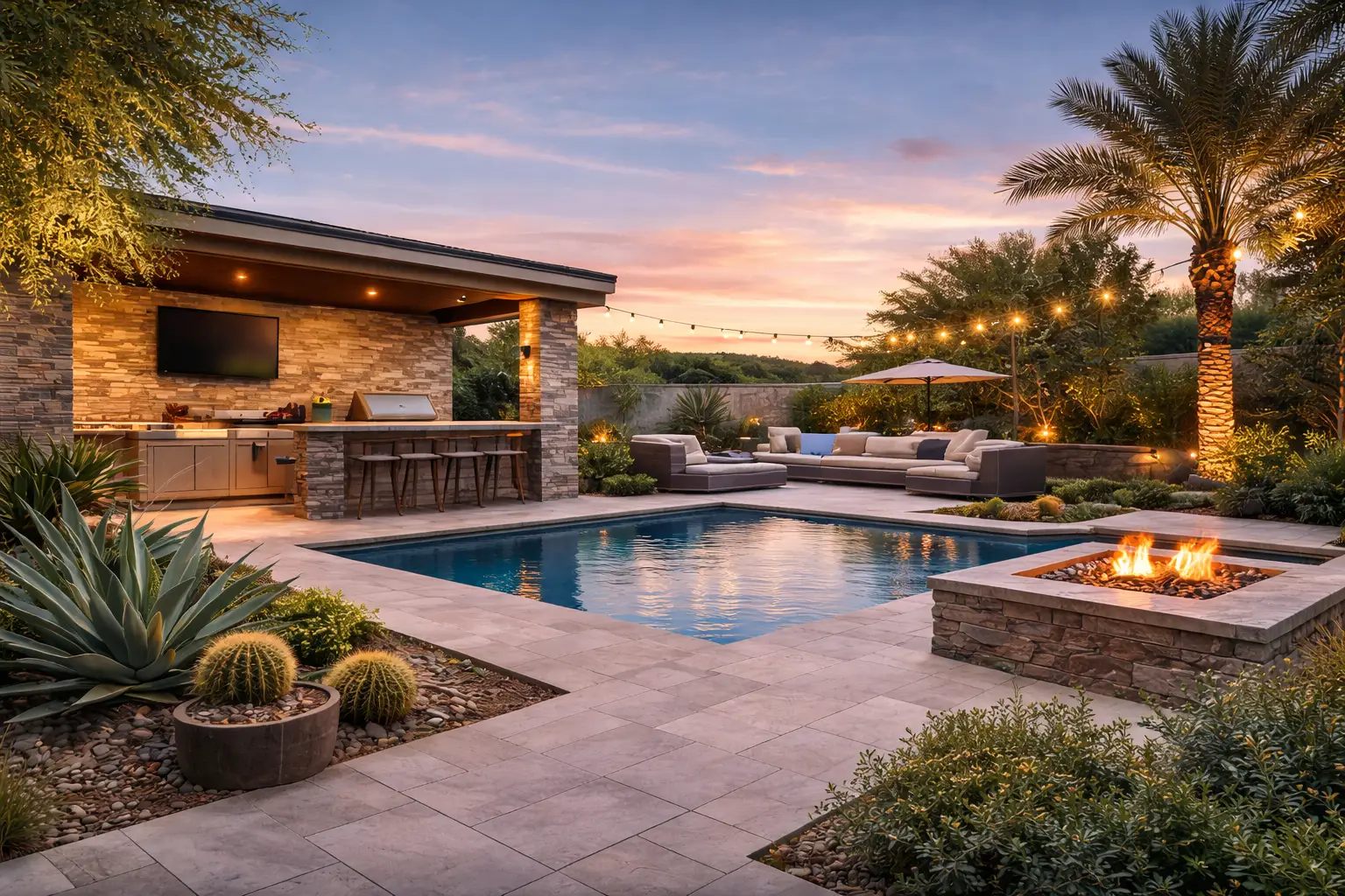 Clean, modern Arizona backyard built by Bless Tierra Hardscaping