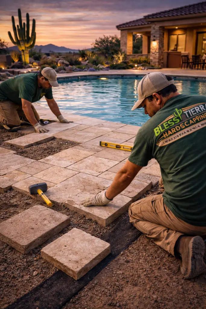 Travertine Installation by Bless Tierra Hardscaping